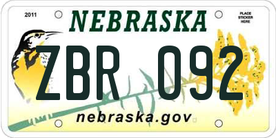 NE license plate ZBR092