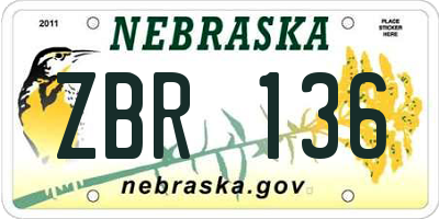 NE license plate ZBR136