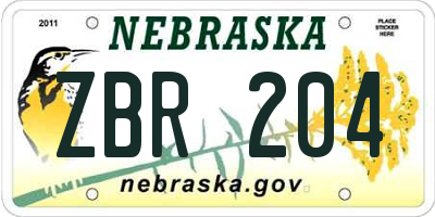 NE license plate ZBR204