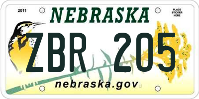 NE license plate ZBR205