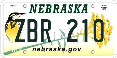NE license plate ZBR210