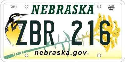 NE license plate ZBR216