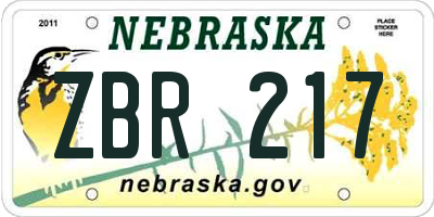 NE license plate ZBR217