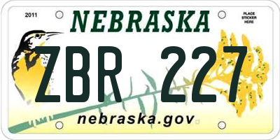 NE license plate ZBR227