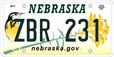 NE license plate ZBR231