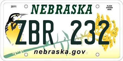 NE license plate ZBR232