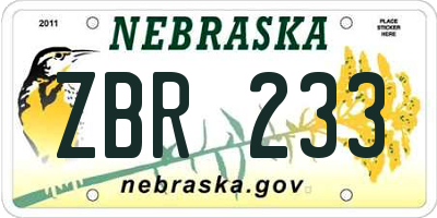 NE license plate ZBR233