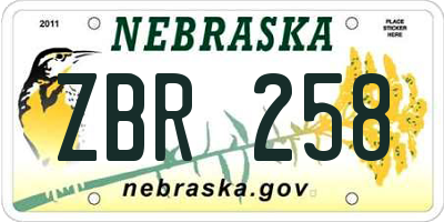 NE license plate ZBR258