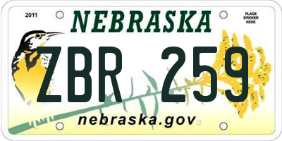 NE license plate ZBR259