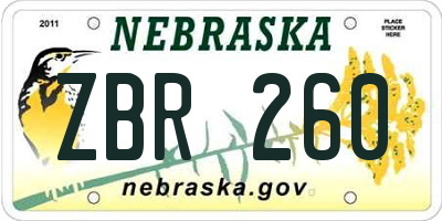 NE license plate ZBR260