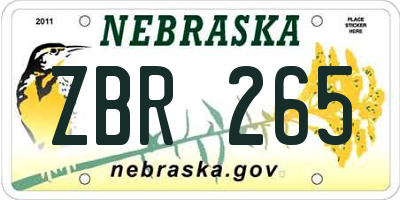 NE license plate ZBR265