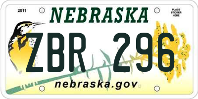 NE license plate ZBR296