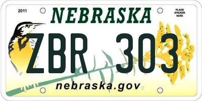 NE license plate ZBR303