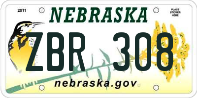 NE license plate ZBR308