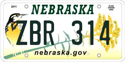 NE license plate ZBR314