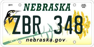 NE license plate ZBR348