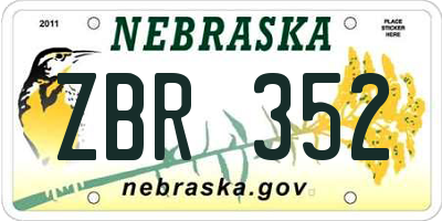NE license plate ZBR352