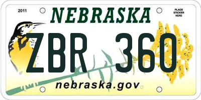 NE license plate ZBR360