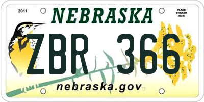 NE license plate ZBR366