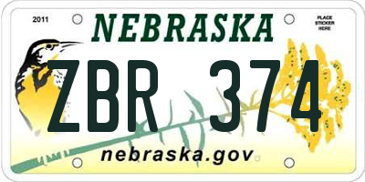 NE license plate ZBR374