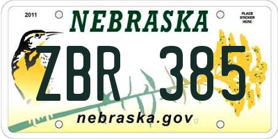NE license plate ZBR385