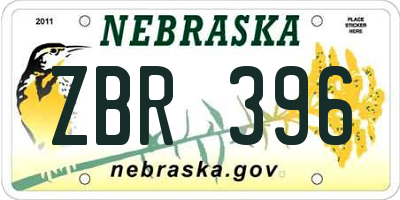 NE license plate ZBR396