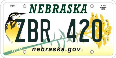 NE license plate ZBR420