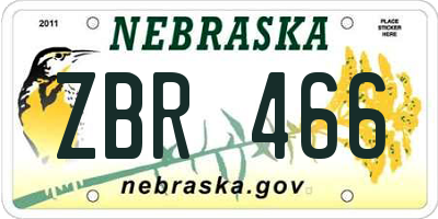 NE license plate ZBR466