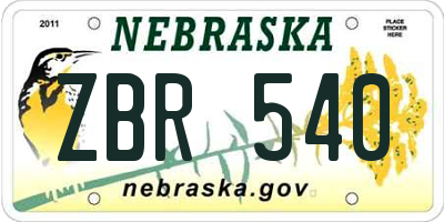 NE license plate ZBR540