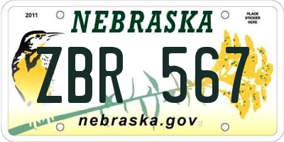 NE license plate ZBR567