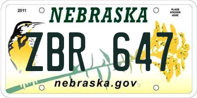 NE license plate ZBR647