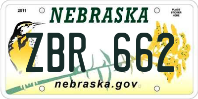 NE license plate ZBR662
