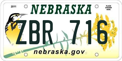 NE license plate ZBR716