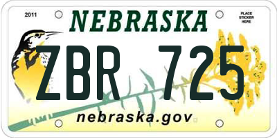 NE license plate ZBR725