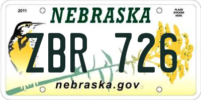NE license plate ZBR726