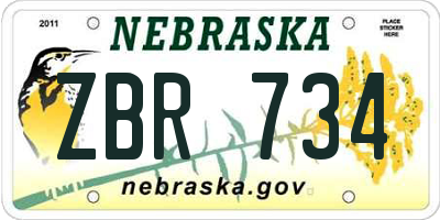 NE license plate ZBR734