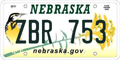 NE license plate ZBR753