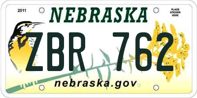 NE license plate ZBR762