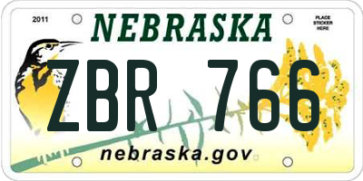 NE license plate ZBR766