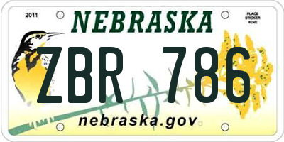 NE license plate ZBR786