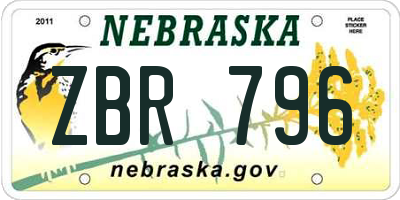 NE license plate ZBR796