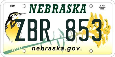 NE license plate ZBR853