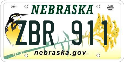 NE license plate ZBR911