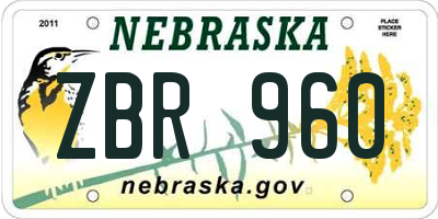 NE license plate ZBR960