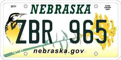 NE license plate ZBR965