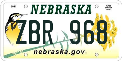 NE license plate ZBR968