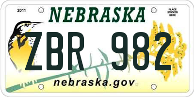 NE license plate ZBR982