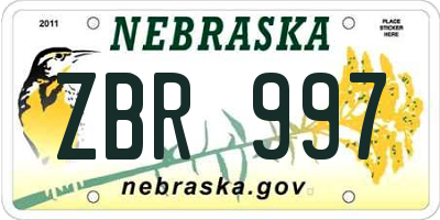 NE license plate ZBR997