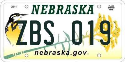 NE license plate ZBS019