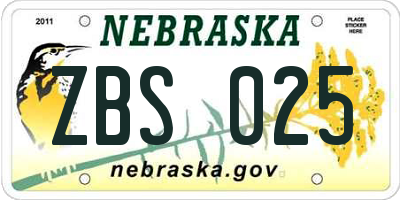NE license plate ZBS025